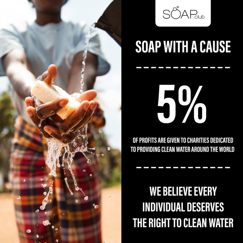 Soap.Club natural soap 5% charity graphic